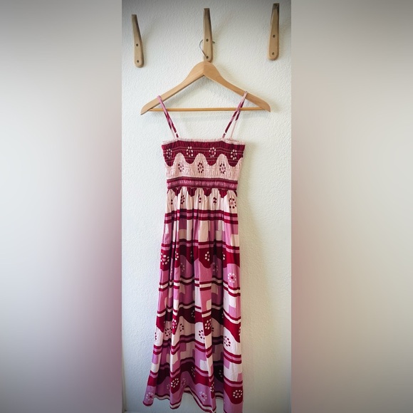 Madewell Theo Sleeveless Midi Dress in Geodaisy Batik - Rusted Red Size XXS - Picture 2 of 4